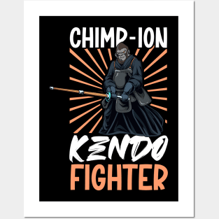 Chimpanzee doing Kendo Posters and Art